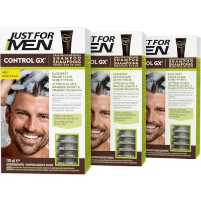 Image de Just For Men Control GX, Shampooing Et Colorante Pour Cheveux Blancs Hommes, Avec De L&#039;Huile Noix Coco L&#039;Aloe Vera, Tous Les Nuances, 118 ml (Lot 3)