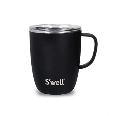 Image de S&#039;well Mug avec poignée, Onyx noir, 350ml. isotherme sous vide en Acier inoxydable tasse de voyage couvercle coulissant Lavable au lave vaisselle
