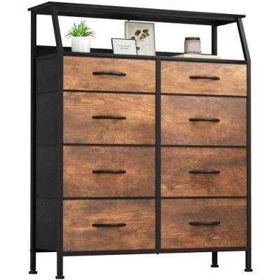 Image de YITAHOME Commode en Tissu avec 8 tiroirs, Meuble de Rangement Pratique, Armoire pour Salon, Chambre d&#039;enfant, Couloir,Grain Bois pourri