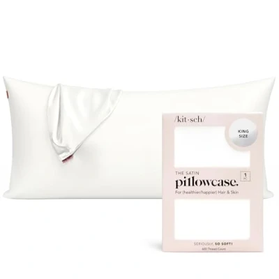 Image de Kitsch Taie d&#039;oreiller en Satin pour Les Cheveux et la Peau, Plus Douce Que Soie, avec Fermeture éclair, King Size (Ivoire)