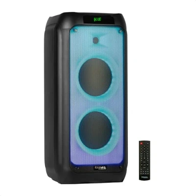 Image de Ibiza WAVE8 Enceinte de 600W/2x8 avec Bluetooth, USB et microSD Effets LEDs Wave Connexion sans Fil TWS Noir
