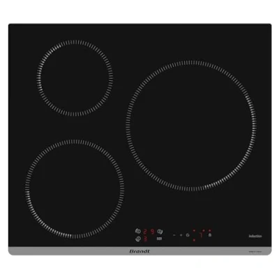 Image de Brandt BPI1638UB Plaque Induction Ultraboost Table de Cuisson Encastrable Noir 3 Foyers 7400W Encastrement : 56x49cm Grand Foyer 28 cm et 10 Positions Cuissons Fabriqué en France
