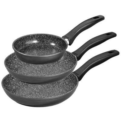 Image de STONELINE Lot de 3 Poêles 16/20/24 cm, adaptée à l&#039;Induction, Revêtement Antiadhésif avec vraies particules pierre, Cuire, Rotir et Mijoter sans Huile ni Graisse