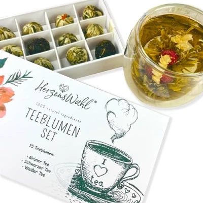 Image de HerzensWahl Coffret cadeau de fleurs thé 15 blanc, vert et noir dans une boîte à Kit dégustation pour les amateurs avec