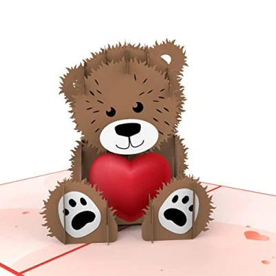 Image de MOKIO® Carte Pop Up Ours en peluche avec cœur cadeau 3D pour un anniversaire, la Saint Valentin ou anniversaire de mariage, vœux enveloppe