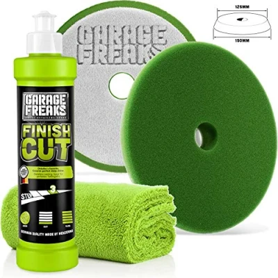 Image de Garage Freaks Step 3 Kit Finish Cut polissage haute brillance 250 ml tampons de + Chiffon en microfibre super doux sans bords 40 x cm 550 g/m²