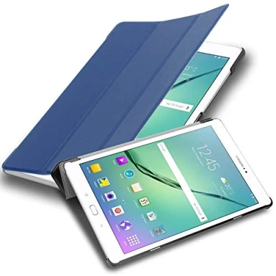 Image de cadorabo Coque Tablette pour Samsung Galaxy Tab S2 9.7 SM T815N/T813N/T819N en Bleu FONCÉ Jersey Housse Protection Très Fine Similicuir Style Livre avec Auto Wake Up et Stand Horizontal