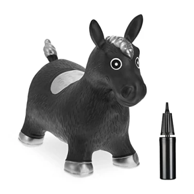 Image de Relaxdays Animal Sauteur, Jouet en Forme de Cheval, avec Pompe à air, Charge maximale 50 kg, 3 Ans et Plus, Noir