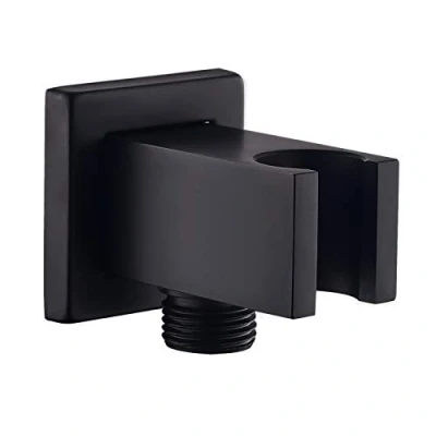 Image de Keymark coude de raccordement mural avec support douche noir, raccord tuyau carré en laiton 1/2&quot;, support, à sable, pour douchette main