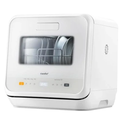 Image de COMFEE&#039; lave vaisselle de comptoir, mini table avec 6 programmes, lavage à la vapeur,Soins pour bébé et des fruits, sans plomberie, démarrage différé, 72Heures stockage, blanc