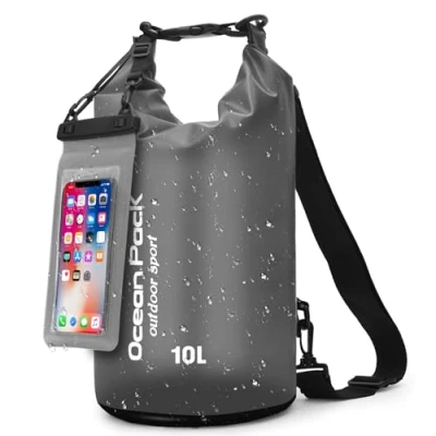 Image de Sac Étanche avec Pochette &amp; Sangles à Dos pour Outdoor, Camping Sports Nautiques 5L, 10L, 20L Léger Résistant Plage Paddle (Noir, 10 L)