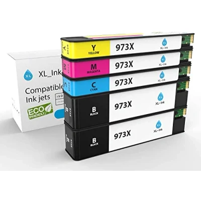 Image de XL Ink Cartouches d&#039;encre compatibles avec HP 973x / HP973x Pack économique de 5 (CMY + 2X BK : L0S07AE, F6T81AE, F6T82AE, F6T83AE. Capacité 2 x 10 000 pages, 3 7000 pages)