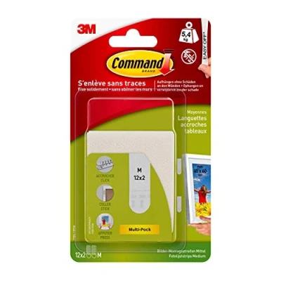 Image de Command Languettes Accroches Tableaux Moyen Modèle, 12 x 2 Languettes, Blanc Fixation sans Dommage