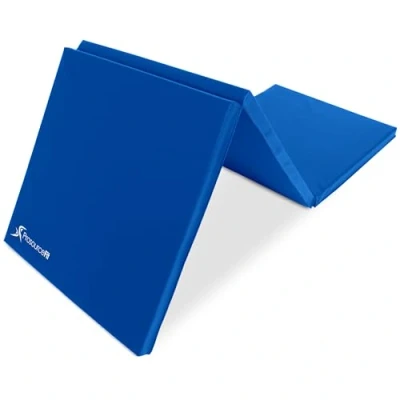Image de ProsourceFit Tri Fold Folding Thick Exercise Mat 6’x2’ with Carrying Handles for MMA, Gymnastics Core Workouts, Blue