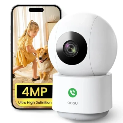 Image de AOSU 4MP 2,5K Caméra Surveillance WiFi Intérieure, 5G/2.4 GHz WiFi, Appels à Une Touche, Suivi de Mouvement 360, Détection Humaine AI, Compatible avec Alexa pour Bébé/âgées/Animaux