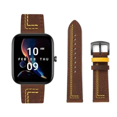 Image de HYSDFFG Bracelet en Cuir pour Amazfit Bip 3 Pro/Bip 3/Bip U Pro, de Remplacement Haute qualité Compatible avec U/Bip S/Bip S Lite/Bip Hommes et Femmes (A)