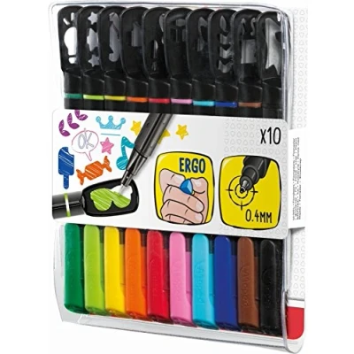 Image de Maped Pochette de 10 feutres fins Graph&#039;Mania avec pochoirs à clipper Pointe fine 0,4 mm colorés et 24