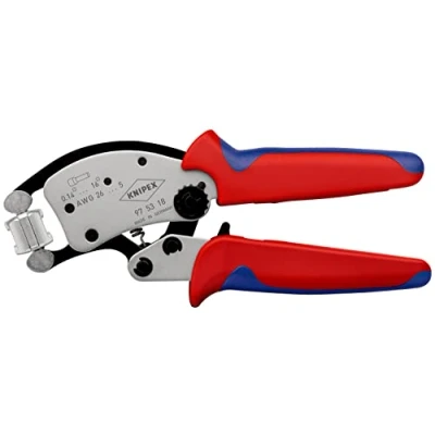 Image de Knipex Twistor®16 Pince à sertir auto ajustable pour embouts de câble avec tête sertissage rotative chromée, gaines bi matière 200 mm (carte LS/blister) 97 53 18 SB