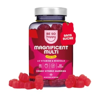 Image de Gummies Multivitaminés 60 Jours Pour votre Système Immunitaire, la Fatigue et L’épuisement Avec des Vitamines A, B6, B12, C, D E Vegan, sans gluten lactose BeSoHappy®