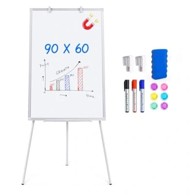 Image de maxtek Tableau Blanc Effacable sur Pied, Tableaux Blancs 90 X 60 Cm de chevalet, Hauteur RéGlable avec Support, Magnetique à Sec, Mobile Papier ConféRence