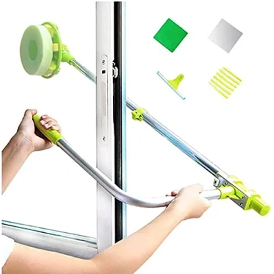 Image de Sudatek Outil de nettoyage pour fenêtre en forme U nettoyer les fenêtres avec une manche télescopique, angle réglable et tête raclette éponge