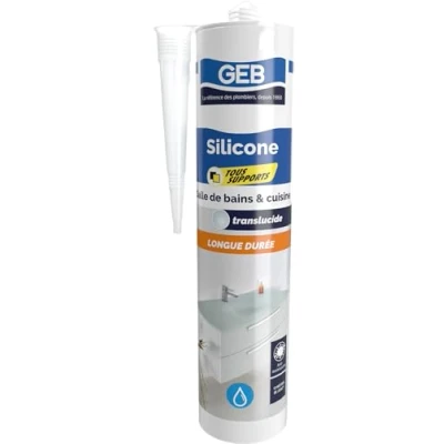 Image de GEB Mastic silicone tous supports translucide pour l&#039;étanchéité sanitaire. Anti moisissures, sans odeur et longue durée 280 ml