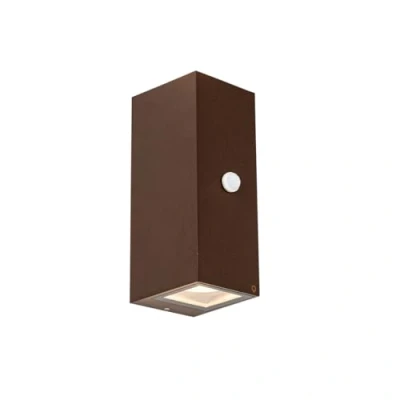 Image de Qazqa baleno Applique murale avec détecteur 2 lumière L 8.3 cm Brun rouille Rustique éclairage extérieur