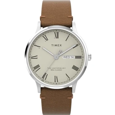Image de Timex Q Montre pour hommes, 37,5 mm, bracelet en cuir noir à ouverture rapide, deux pièces, cadran vert, boîtier acier inoxydable TW2W44700
