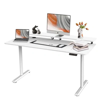 Image de SOSINYA Bureau Assis Debout Électrique 140x60cm, Support de Moniteur Amovible, Panneau Contrôle à Fonctions Mémoire, 2 Positions Mémorisables, Convient pour l&#039;Étude, Le Travail et Les Jeux