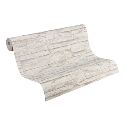 Image de A.S. Création Papier peint intissé pierre en gris et blanc pour différentes pièces de 10,05 m x 0,53