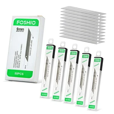 Image de FOSHIO 50PCS 9mm lames Cutter Sécables 30 degrés en Acier Inoxydable, de Rechange des outils à main et fournitures bureau Universal Art couteau