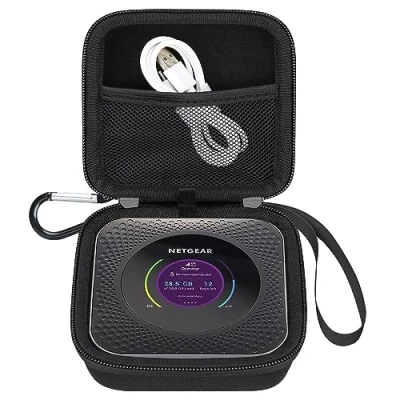 Image de Elonbo Housse de Transport pour NETGEAR Nighthawk M1 MR1100 / M5 MR5200 M6 Pro MR6500 5G Wireless WiFi Router, Pochette Filet intérieure supplémentaire Le câble, Noir. (Etude Seulement)