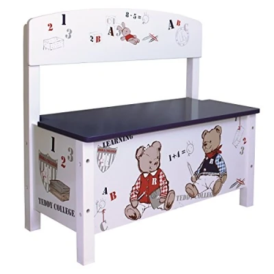 Image de roba Banc Coffre à Jouets &quot;Teddy College&quot; Pour Enfant de Rangement Fermeture Douce Bleu/ Imprimé Oursons