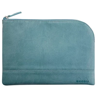 Image de RHODIA 116635C Pochette Zippée en Simili Cuir Eau Taille M (16 x 22 cm) Coutures Véritables Intérieur Tissu Orange Rangement Documents, Petites Fournitures