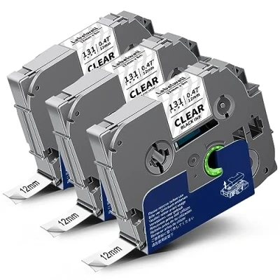 Image de 3x Labelwell 0.47 12mm x 8m Noir sur Transparent Compatible Ruban pour Brother TZe 131 TZe131 TZ P touch Étiqueteuse PT D400 1010 1000 H100LB E100VP H107B E110 GL H105 H200