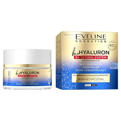 Image de EVELINE COSMETICS Biohyaluron 3x Système de levage rétinol Anti Aging Filler Crème Reconstructrice Rajeunissant 60+ PROXINE 3 LIFT 6in1 Formule Vegan 97% Composition Naturelle 50ml