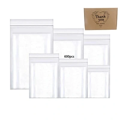 Image de newlng 600 Pièces Sacs Grip Seal Assortiment De Sachets Plastique à Fermeture Zip Set 6 Tailles Différentes Transparents Refermables Lot Sac Pression