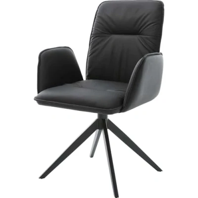 Image de Chaise pivotante Vinja Flex cuir de vache noir pied croisé large pivotement sur 360 fonction bascule