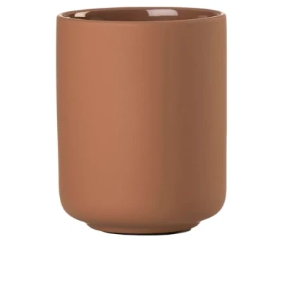 Image de Zone Denmark Gobelet Brosse à Dents Ume Salle de Bain, Porte Grés D8,3cm H10,3 cm ÉLéGant &amp; Design Minimaliste scandinave Ocre Brun