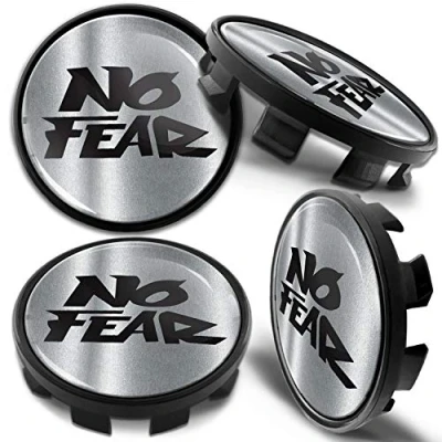 Image de 4 x 68mm No Fear Noir Argent Brillant Cache Moyeu Capuchons de Centre Enjoliveurs Roué Voiture Jante Moyeux Compatible avec BMW Numéro Pièce: 36136783536 CBZ