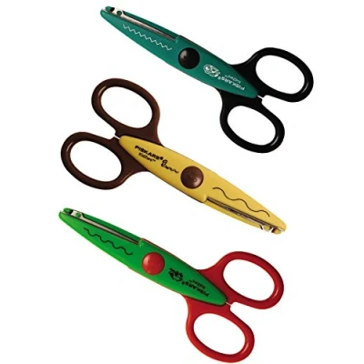 Image de Fiskars Set de ciseaux cranteurs Pour enfant Animaux du marais, 3 pièces, Longueur totale: 13 cm, droitiers et gauchers, + 4 ans, Vert/Turquoise/Jaune, Kidzors, 1003845