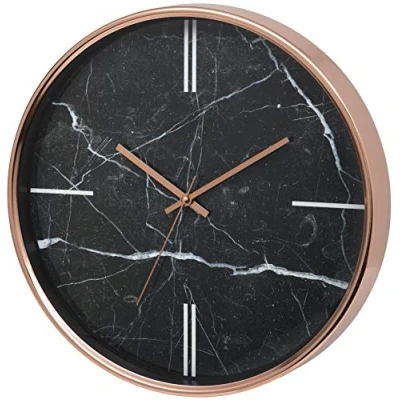Image de Horloge Murale Unity, Effet marbre Bolton, Balayage Silencieux, Moderne, Noir, 38 cm