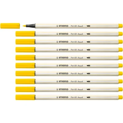 Image de Feutre pinceau STABILO Pen 68 brush Lot x 10 feutres dessin à pointe jaune citron