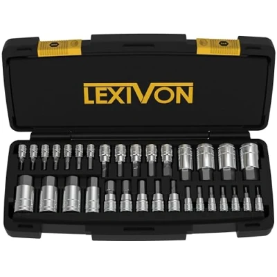 Image de Set Complet de 32 douilles à 6 pans intérieurs, mâles métriques taille 2mm 19mm SAE Impériales 5/64’’ 3/4’’, Jeu hex embouts, entraînement 1/4&quot; 3/8&quot; 1/2&quot; (LX 144)