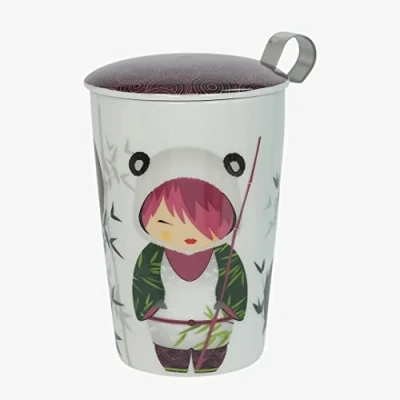 Image de Eigenart Teaeve Little Animals 80056 Tasse à double paroi en porcelaine avec couvercle et passoire acier inoxydable sans BPA 350 ml