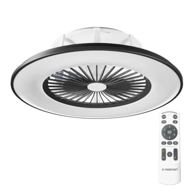 Image de Noaton Ventilateur de plafond avec lumière 11056BR Vega, télécommande, gradation LED 44W, 3 températures couleur réglables, minuteur, flux d&#039;air jusqu&#039;à 61 m3/min, Ø56cm gris, Enceinte Bluetooth