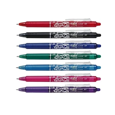 Image de Frixion Clicker Lot de 7 stylos roller effaçables rétractables Rouge/bleu clair/bleu foncé/vert/rose/violet/noir/ 0,7 mm