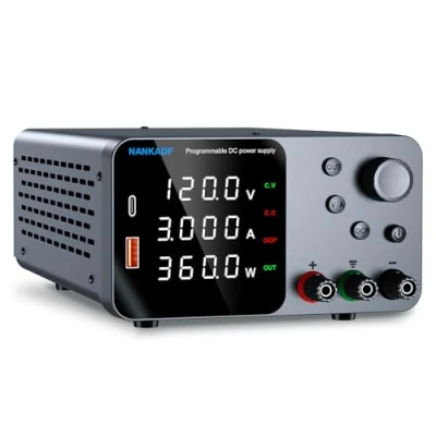 Image de Source d&#039;alimentation de laboratoire 120 V 3 A, alimentation CC réglable avec interface USB A/Type C, réglage l&#039;encodeur pour et maintenance électronique