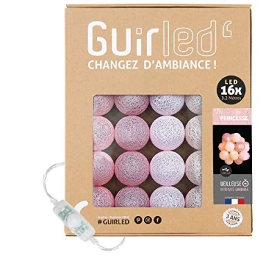 Image de GuirLED Guirlande lumineuse boules coton LED USB Veilleuse bébé 2h Adaptateur secteur double 2A inclus 3 intensités 16 1.6m Princesse