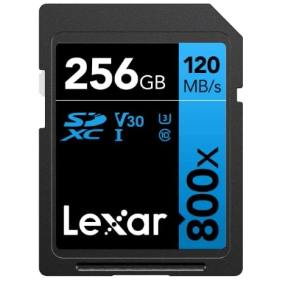 Image de Lexar High Performance 800x Carte SD 256 Go, Memoire SDXC UHS I, Jusqu&#039;à 120 Mo/s en lecture, 45 écriture (LSD0800256G BNNAG) Bleu